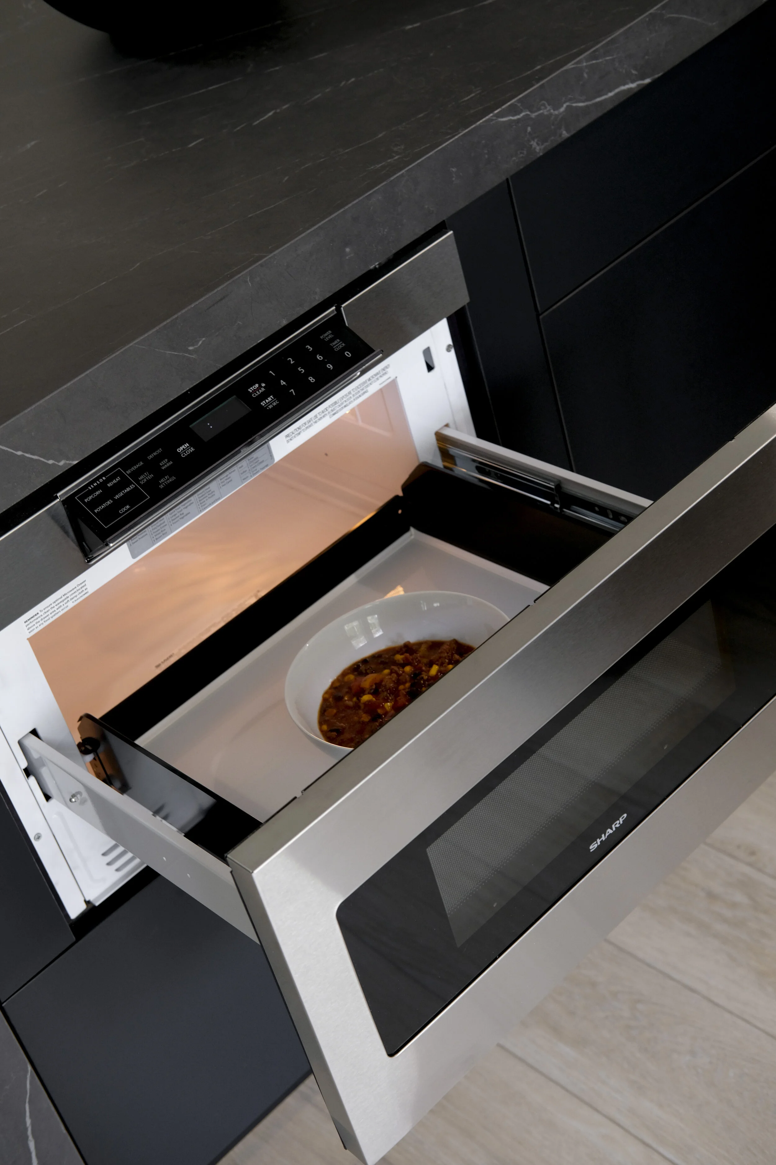HOME SWEET RENO WATERFALL ISLAND WITH SHARP MICROWAVE DRAWER